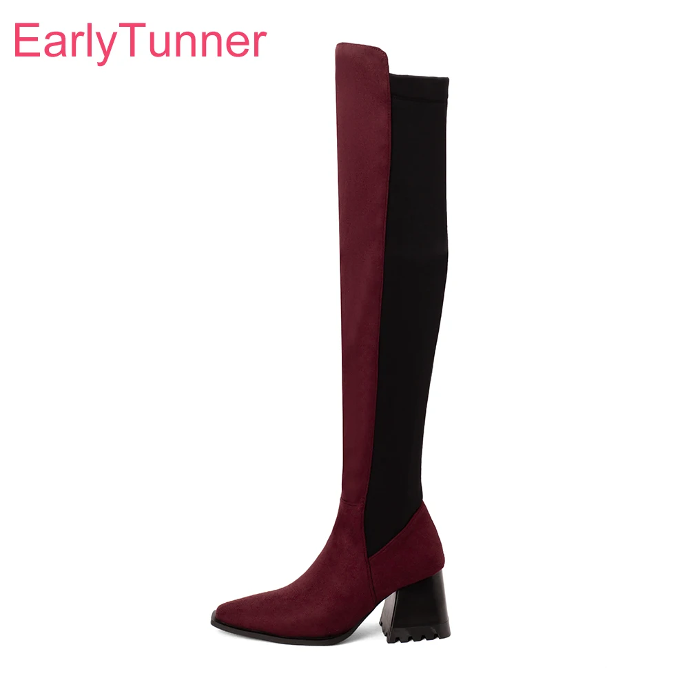 Riding Boot Short - جديد الشتاء بريق النبيذ الأحمر الأسود
