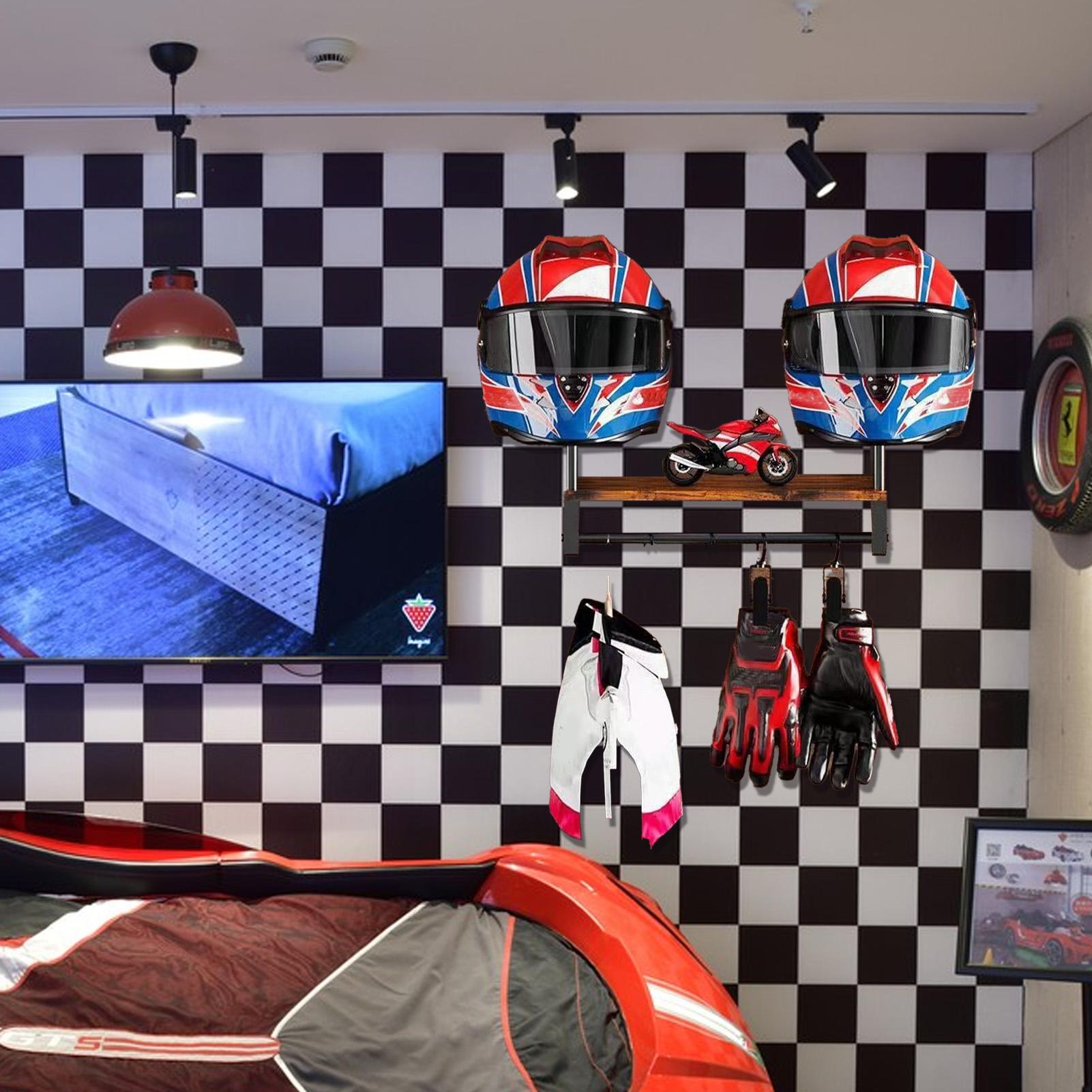 Motorcycle Gear Display Rack - خشبية دراجة نارية خوذة رف شاشة