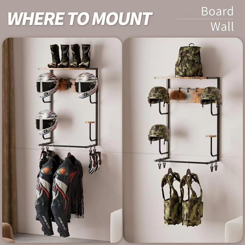 حامل خشبي للخوذة يثبت على الحا - مراجعة Motorcycle Gear Display Rack وسعره