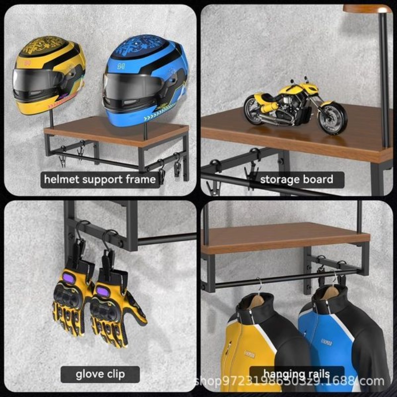 حامل خشبي للخوذة يثبت على الحا - مراجعة Motorcycle Gear Display Rack وسعره